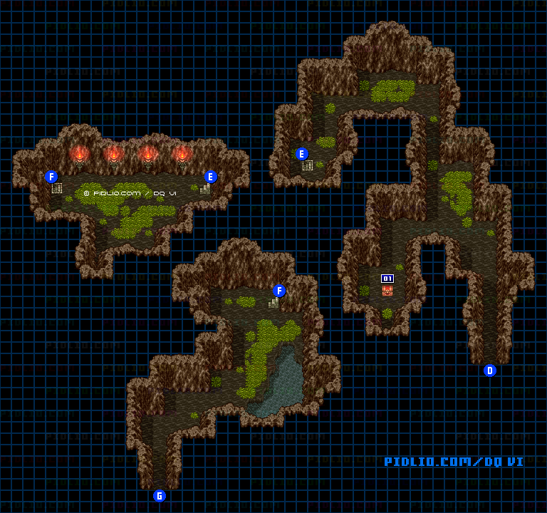 【夢の世界】山肌の道・東側通常ルートのマップ画像 ／ SFC版ドラゴンクエスト6攻略 ─ pidlio.com