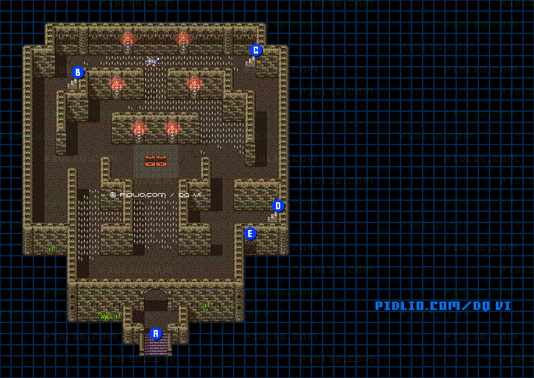 【夢の世界】試練の塔・塔内1階のマップ画像 ／ SFC版ドラゴンクエスト6攻略 ─ pidlio.com