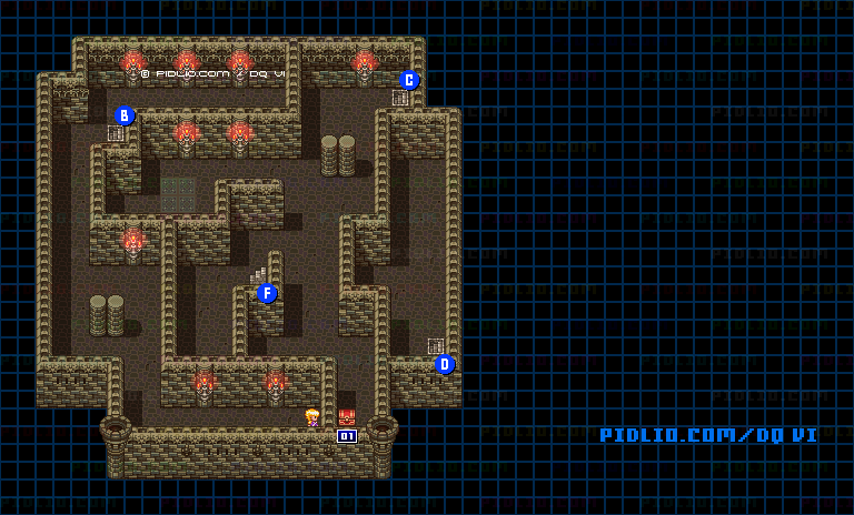 【夢の世界】試練の塔・塔内2階のマップ画像 ／ SFC版ドラゴンクエスト6攻略 ─ pidlio.com