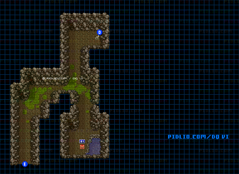 【夢の世界】地底魔城・地下3階への洞窟のマップ画像 ／ SFC版ドラゴンクエスト6攻略 ─ pidlio.com