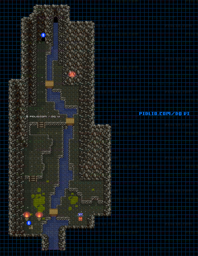 【夢の世界】謎の洞窟前半・第4フロアのマップ画像 ／ SFC版ドラゴンクエスト6攻略 ─ pidlio.com