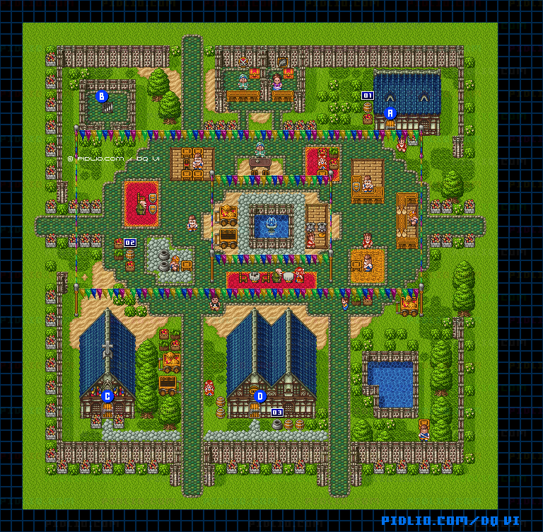 【夢の世界】シエーナの町・屋外のマップ画像 ／ SFC版ドラゴンクエスト6攻略 ─ pidlio.com