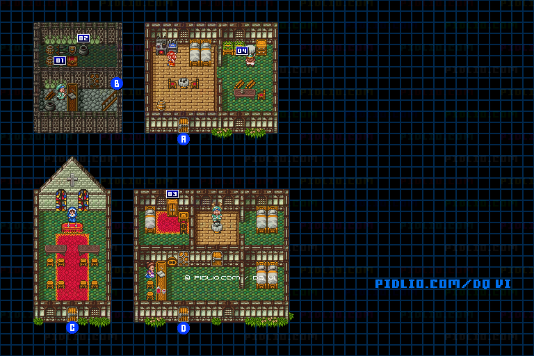 【夢の世界】シエーナの町・屋内のマップ画像 ／ SFC版ドラゴンクエスト6攻略 ─ pidlio.com