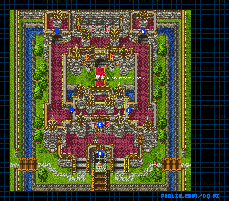 【夢の世界】レイドック城・外観のマップ画像 ／ SFC版ドラゴンクエスト6攻略 ─ pidlio.com