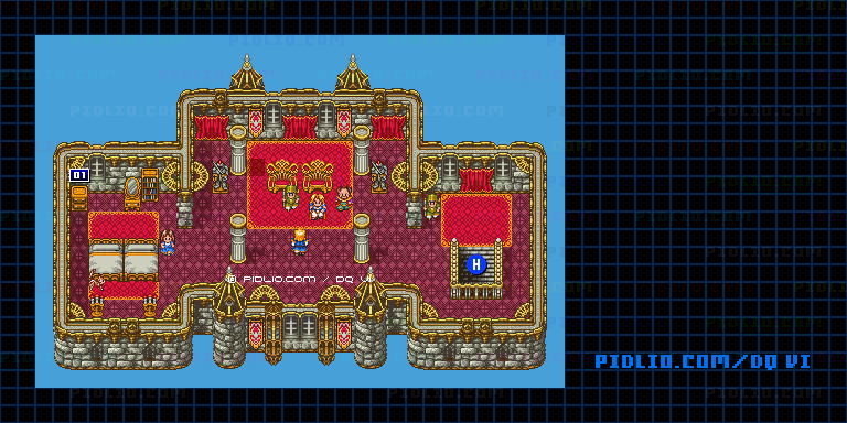 【夢の世界】レイドック城・城内3階のマップ画像 ／ SFC版ドラゴンクエスト6攻略 ─ pidlio.com