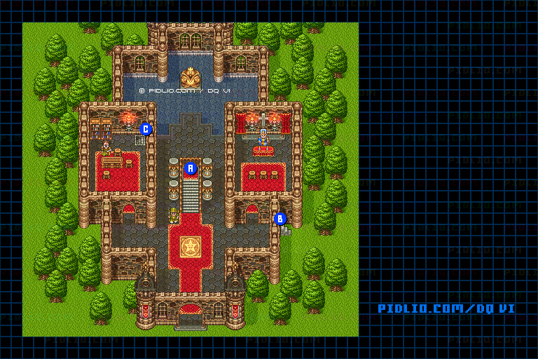 【夢の世界】メダル王の城・1階のマップ画像 ／ SFC版ドラゴンクエスト6攻略 ─ pidlio.com
