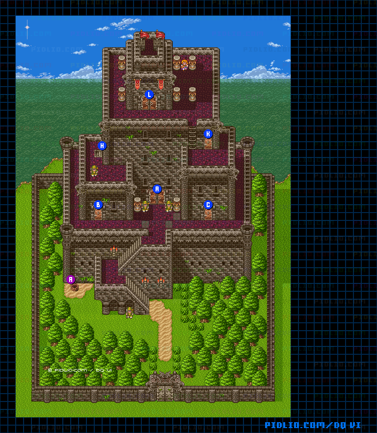 【夢の世界】グレイス城・外観のマップ画像 ／ SFC版ドラゴンクエスト6攻略 ─ pidlio.com
