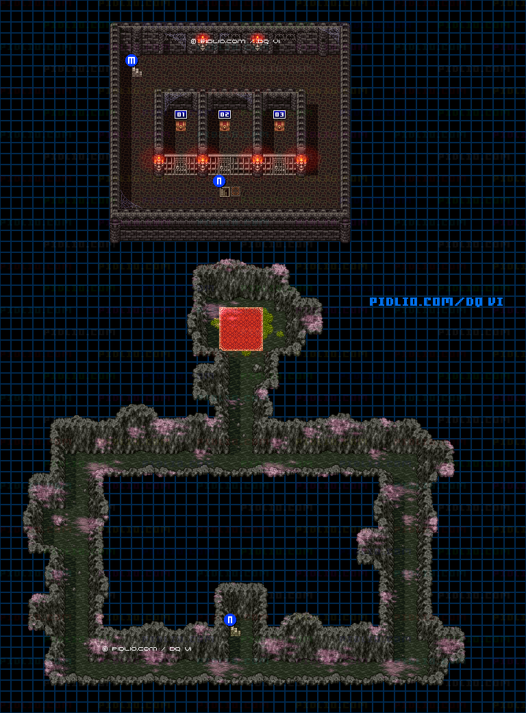 【夢の世界】グレイス城・城内隠し部屋のマップ画像 ／ SFC版ドラゴンクエスト6攻略 ─ pidlio.com