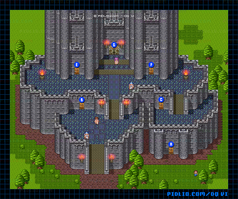 【夢の世界】ゼニスの城・外観のマップ画像 ／ SFC版ドラゴンクエスト6攻略 ─ pidlio.com