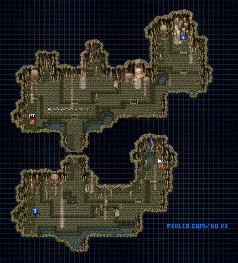 【現実の世界】夢見の洞窟・地下3階のマップ画像 ／ SFC版ドラゴンクエスト6攻略 ─ pidlio.com