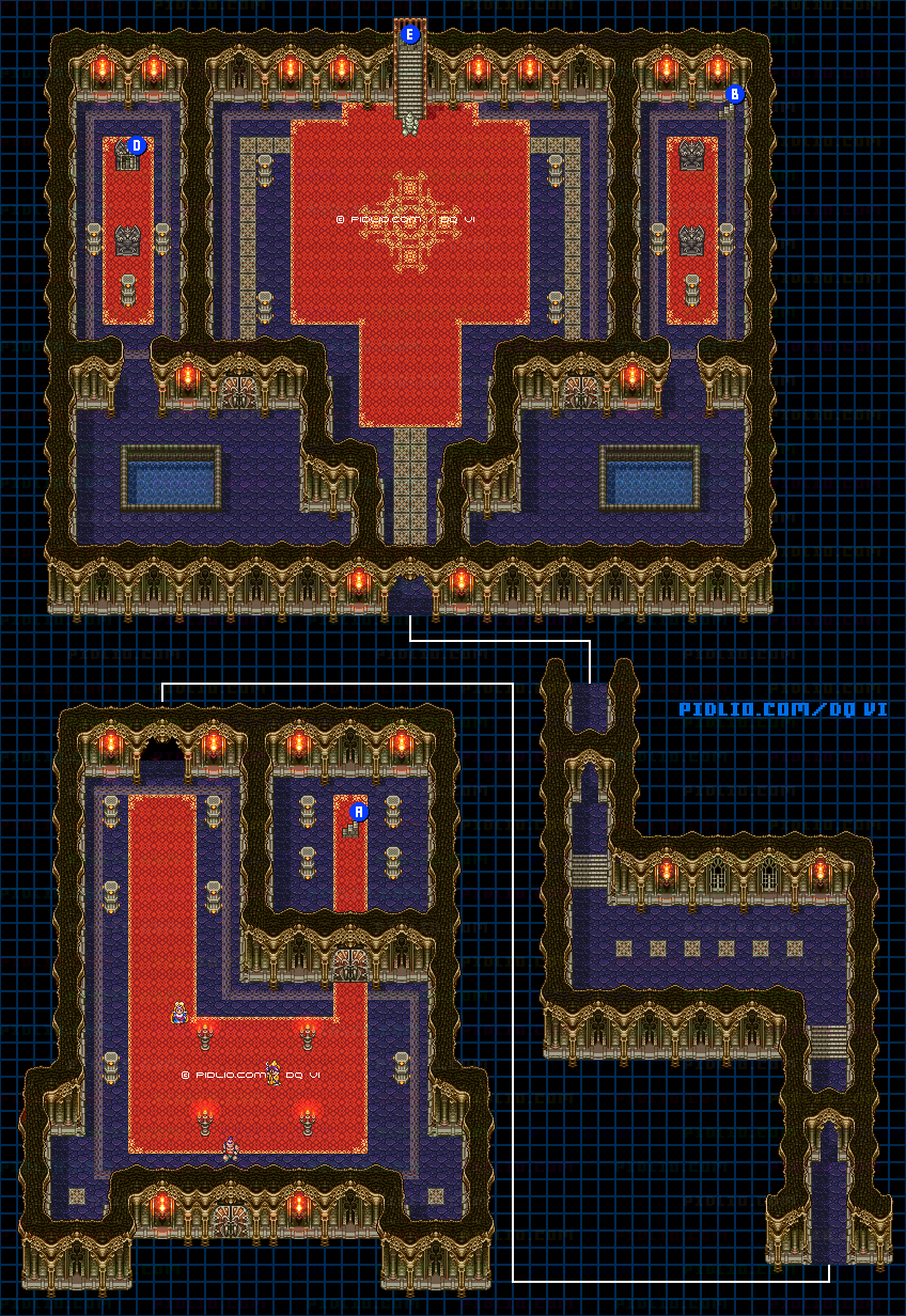 【現実の世界】ムドーの城・1階のマップ画像 ／ SFC版ドラゴンクエスト6攻略 ─ pidlio.com