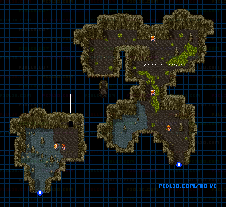 【現実の世界】人魚の洞窟・エリア3のマップ画像 ／ SFC版ドラゴンクエスト6攻略 ─ pidlio.com