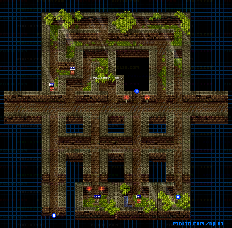 【現実の世界】不思議な洞窟・地下1階のマップ画像 ／ SFC版ドラゴンクエスト6攻略 ─ pidlio.com