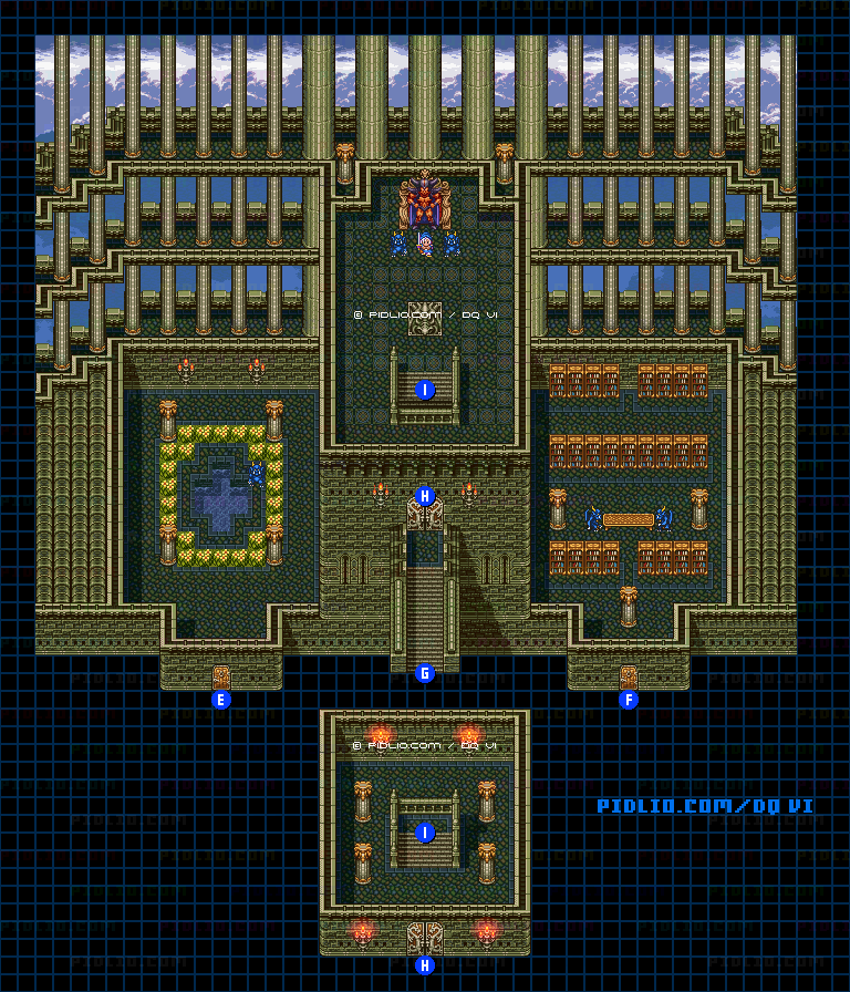 【現実の世界】ヘルクラウド城・最上階のマップ画像 ／ SFC版ドラゴンクエスト6攻略 ─ pidlio.com