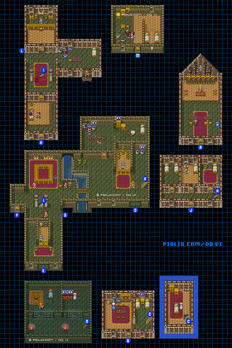 【現実の世界】サンマリーノの町・東側屋内のマップ画像 ／ SFC版ドラゴンクエスト6攻略 ─ pidlio.com