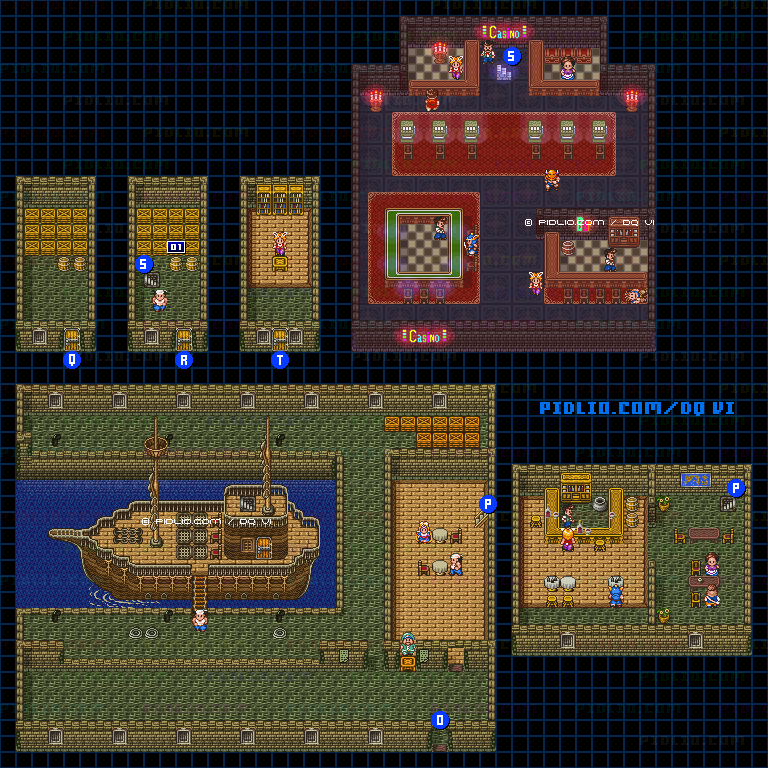 【現実の世界】サンマリーノの町・港側屋内のマップ画像 ／ SFC版ドラゴンクエスト6攻略 ─ pidlio.com