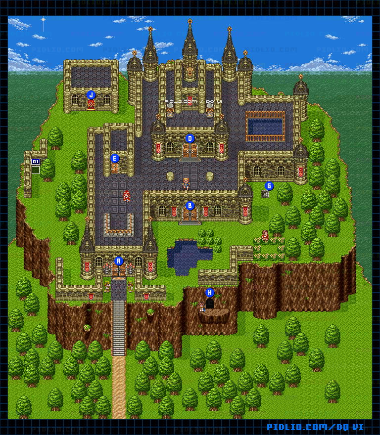 【現実の世界】ホルストック城・外観のマップ画像 ／ SFC版ドラゴンクエスト6攻略 ─ pidlio.com