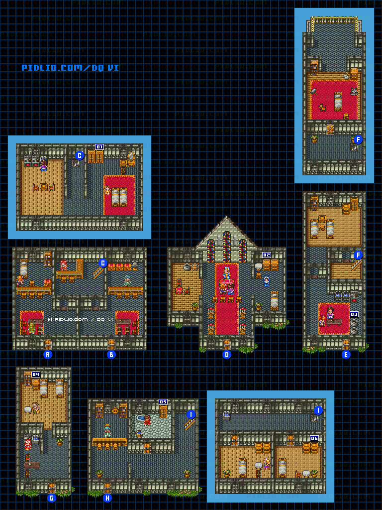 【現実の世界】クリアベールの町・屋内のマップ画像 ／ SFC版ドラゴンクエスト6攻略 ─ pidlio.com