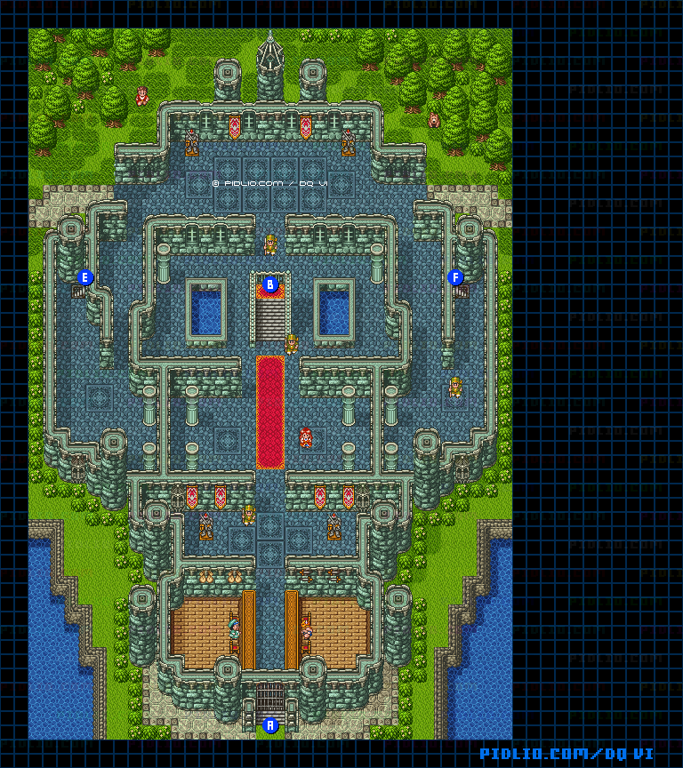【現実の世界】フォーン城・城内1階のマップ画像 ／ SFC版ドラゴンクエスト6攻略 ─ pidlio.com