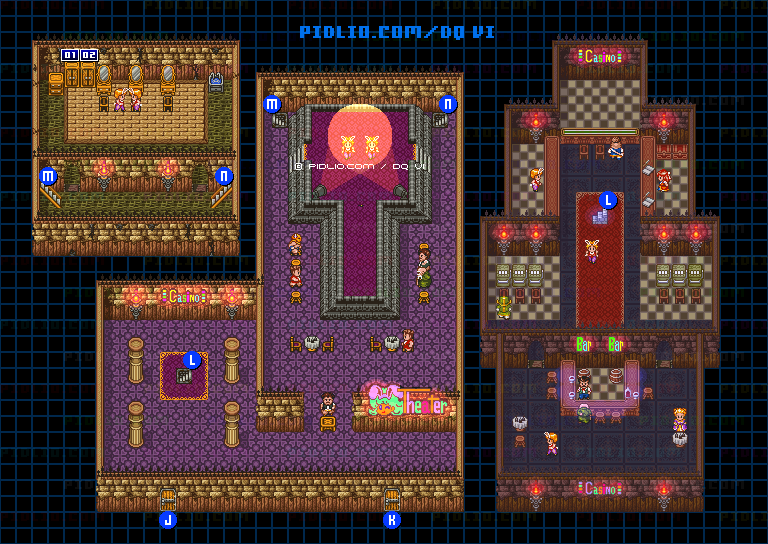 【現実の世界】ロンガデセオの町・劇場・カジノのマップ画像 ／ SFC版ドラゴンクエスト6攻略 ─ pidlio.com