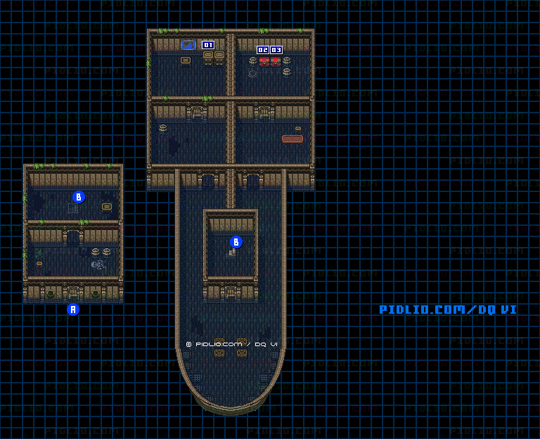 【海底世界】沈没船・船内のマップ画像 ／ SFC版ドラゴンクエスト6攻略 ─ pidlio.com