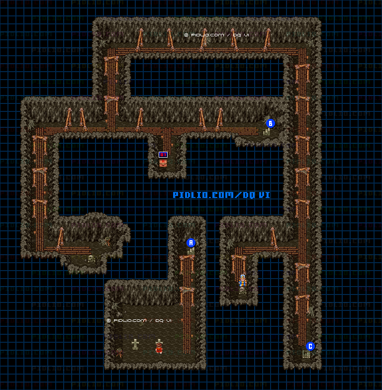 【はざまの世界】古い炭坑・地下1階のマップ画像 ／ SFC版ドラゴンクエスト6攻略 ─ pidlio.com