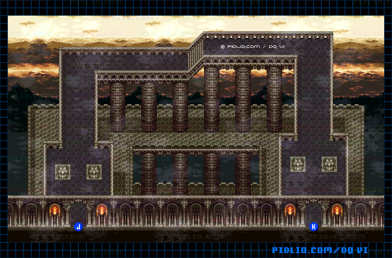 【はざまの世界】デスタムーアの城・外側通路のマップ画像 ／ SFC版ドラゴンクエスト6攻略 ─ pidlio.com