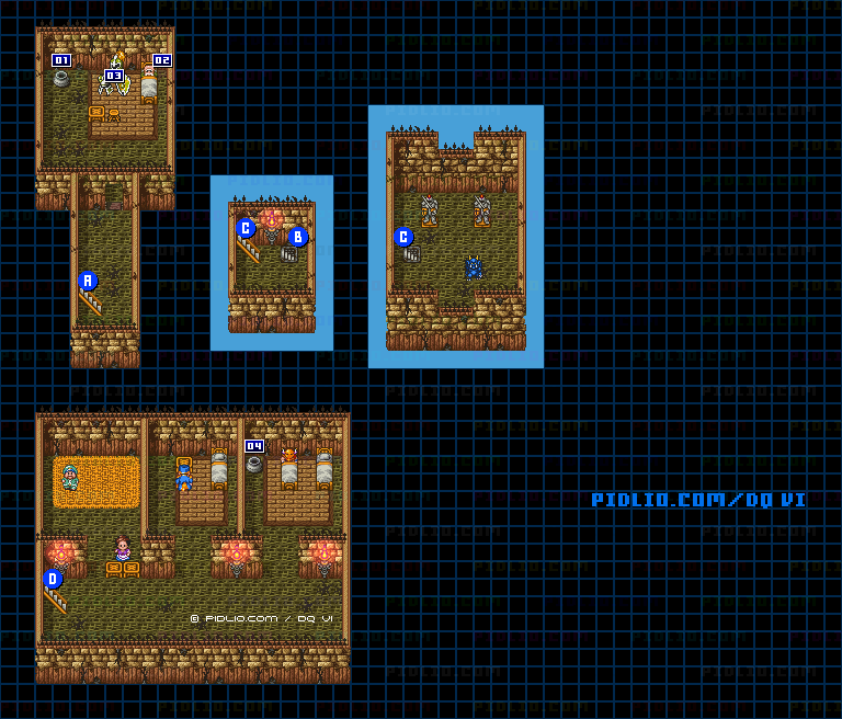 【はざまの世界】絶望の町・屋内のマップ画像 ／ SFC版ドラゴンクエスト6攻略 ─ pidlio.com