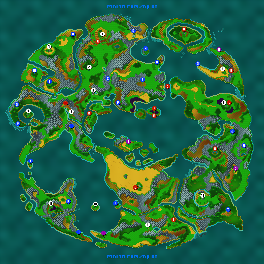 夢の世界のワールドマップ（世界地図）画像 ／ SFC版ドラゴンクエスト6攻略 ─ pidlio.com