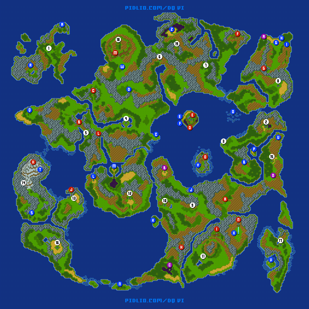 現実の世界のワールドマップ（世界地図）画像 ／ SFC版ドラゴンクエスト6攻略 ─ pidlio.com