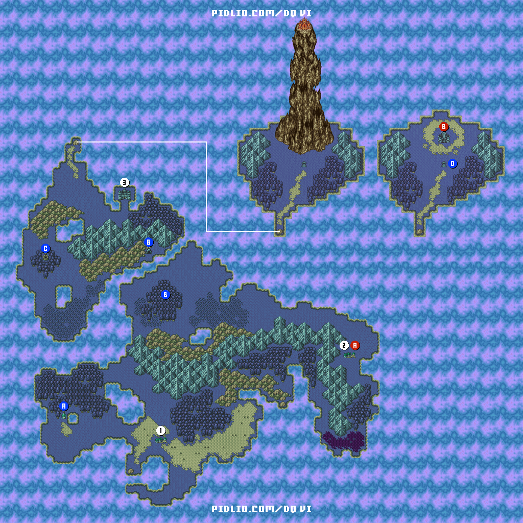はざまの世界のワールドマップ（世界地図）画像 ／ SFC版ドラゴンクエスト6攻略 ─ pidlio.com